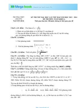 Đề thi thử đại học lần thứ hai năm học 2013  2014 Môn Toán Khối A - Trường THPT chuyên Nguyễn Huệ